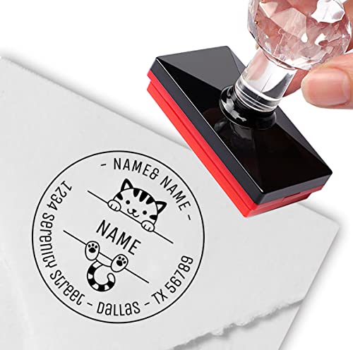 Individueller Stempel, personalisierbarer Stempel, niedliche getigerte Katze, Paare, Familie, runde Adresse, selbstfärbende Stempel, personalisierte runde Etiketten von Diamond drawing