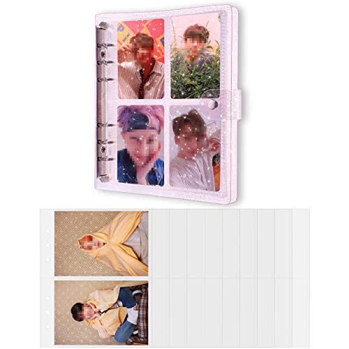 3 Zoll 200 Taschen Tragbares Fotoalbum Fotokarten Ordner Kpop Transparent und 5 Zoll 40 Taschen Foto Seiten Gelee 6 Löcher Ringbuch Abdeckung für Visitenkarten Postkarten Bilder (Lila) von Dianelhall