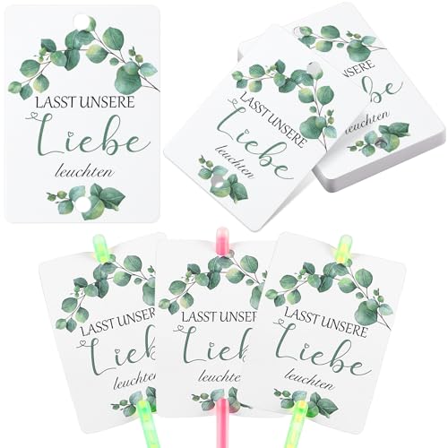 Dianelhall 100 Stück Hochzeit Schilder für Knicklichter Lasst Unsere Liebe Leuchten Hochzeit Schilder Grußkarten für Leuchtstäbe Wunderkerzen Halter Etiketten für Wunderkerzen Hochzeitsdeko von Dianelhall