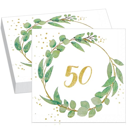 Dianelhall 50 Stück Eukalyptus Servietten 50. Goldene Hochzeit Servietten Eukalyptusblätter Dass Du Da Bist Servietten Einwege Geburtstag Papierservietten für Jahrestag Geburtstag von Dianelhall