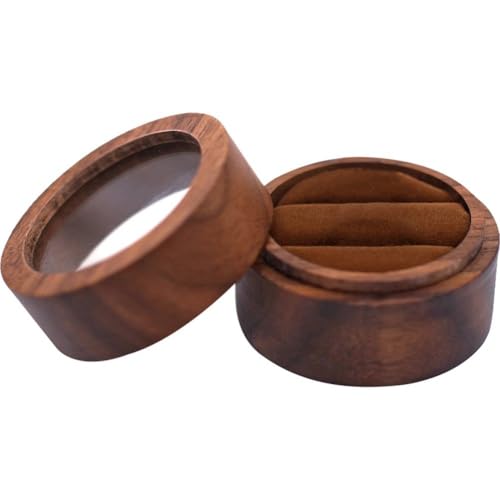 Dianzan Runde Hölzerne Ringbox, Retro-schmuckschatulle, Kleine Verlobungsring-Halter-Box, Hochzeitspaar-Ring-aufbewahrungshalter Für Heiratsantrag von Dianzan