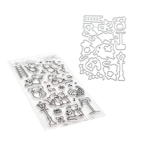 Diarypiece Mäuse Tiere Metall Stanzform Mit Stempel Set Transparent Silikon Stempel Stanzteile Für DIY Hochzeit Geburtstag Party Dekor Gestanzte Taschen von Diarypiece