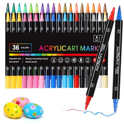 Diboniur 36 Farben Acrylstifte für Steine Wasserfest, Filzstifte Set für Erwachsene, Multimarker Acrylic Paint Marker Stifte für Steine, Holz, Glas, Textil, Keramik, DIY von Diboniur