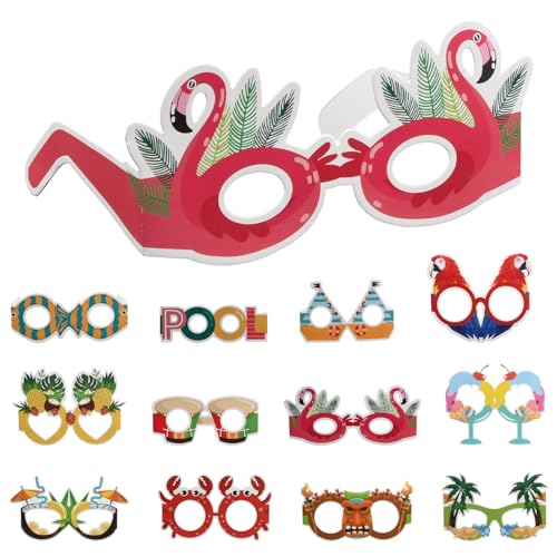 12 Stück Partybrillen Faschingsbrillen Lustige Hawaiianische Brillen Hawaiian Tropische Sommer Luau Party Sonnenbrille Papier Fotoautomaten-Requisiten Strand Themen Partybedarf für Kinder Erwachsene von Dibotell