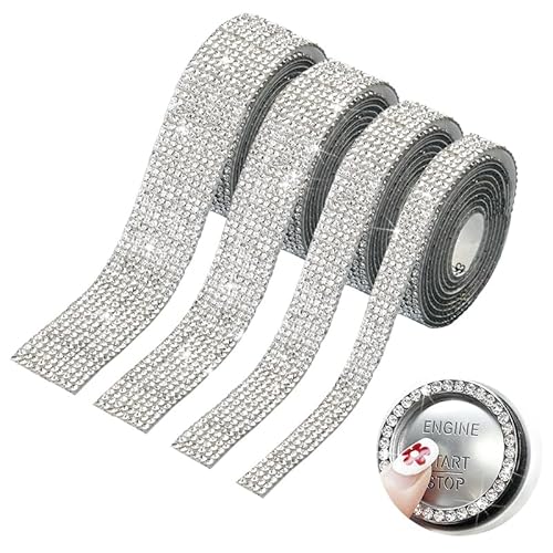 4 Rollen Selbstklebende Kristall Strass Aufkleber,Selbstklebend Strasssteine,Harz Diamant Band,Diamant Band DIY Bling für Auto Handwerk Hochzeit Dekoration 4 Rollen in 4 Größen（Silber） von Dibotell