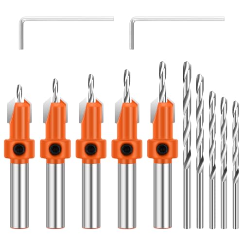 10 Stück Sechskantschaft-Kegelsenker-Bit-Set,10mm Senkbohrer Set für Holz,Holzbohrer Kegelsenker Set mit 5 Stück Kostenlose Auswechselbare Bohrer,Bohrer HSS Holzbohrer für Holzverarbeitung (A) von Dibotell