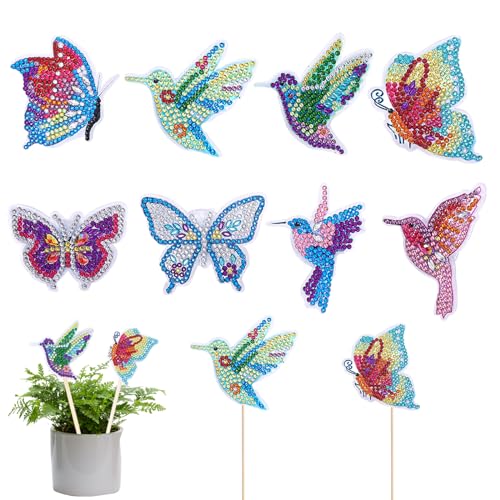 8-Teiliges Schmetterling Diamond Painting Set für Garten Dekor - Schmetterling Stakes Diamant Kunst Kit mit Zubehör für Erwachsene und Kinder - 5D Diamond Painting Sticker und Bastelset von Dibotell