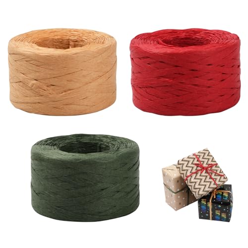 Dibotell 3 Rollen 100m Raffiabast Papierband, Naturbast Papierband, Geschenkband Raffia Bast, Natürliches Papierschnur Verpackungsband Bastgarn für Handwerk, Geschenkverpackung, Blumensträuße, Dekor von Dibotell