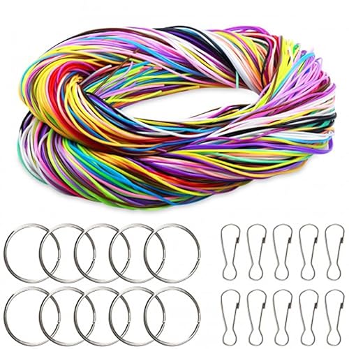 Vielseitiges Plastik Bänder Set - 200 Stück, 20 Farben, Gitzer Plastik Saiten, DIY Kunststoff Schnürung, Cord, Schlüsselringe und Haken inklusive, ideal für Schmuckherstellung und Armband-Projekte von Dibotell