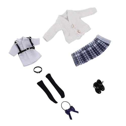 Dickly 1/12 Schuluniform-Set für Damen, Kleidungsset, Outfit für 1/12 Actionfiguren, BJD-Puppenkörper-Zubehör, Plaid von Dickly