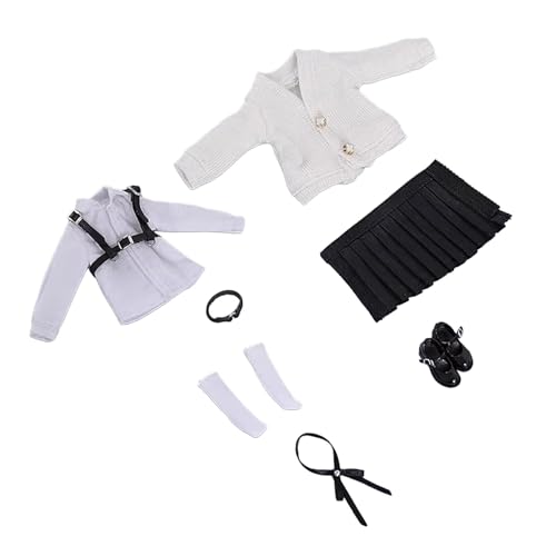 Dickly 1/12 Schuluniform-Set für Damen, Kleidungsset, Outfit für 1/12 Actionfiguren, BJD-Puppenkörper-Zubehör, Schwarz von Dickly