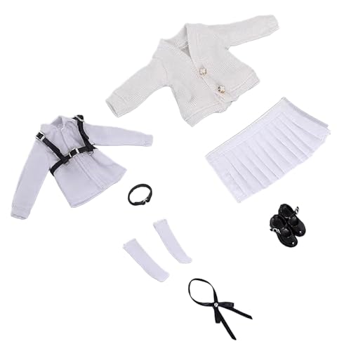 Dickly 1/12 Schuluniform-Set für Damen, Kleidungsset, Outfit für 1/12 Actionfiguren, BJD-Puppenkörper-Zubehör, Weiß von Dickly