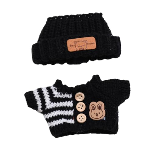 Dickly 2 x Pullover und Mütze für Modepuppen, Kleidung für Mini-Puppen, Anziehsachen, Foto-Requisiten, handgefertigte Kleidung, Kostüm für 15–17 cm große, Schwarzes Oberteil, Schwarzer Hut von Dickly