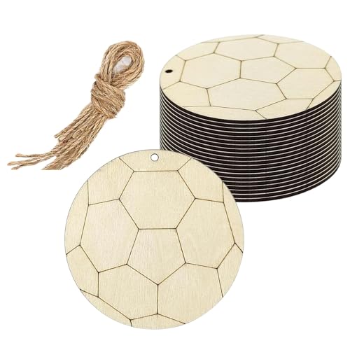 Dickly 20 x Fußballförmige Holzausschnitte, unvollendete Fußballförmige Holzscheiben, DIY Basteln Unbemalte Scheiben für Türschildzeichnung von Dickly