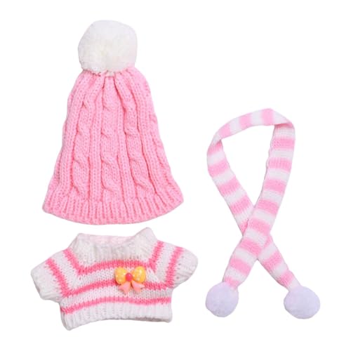 Dickly 3-teiliges Puppenpullover und Mütze, Schal-Outfits, Kostüm, handgefertigte Kleidung für 15–17 cm große Puppen, Rosa von Dickly