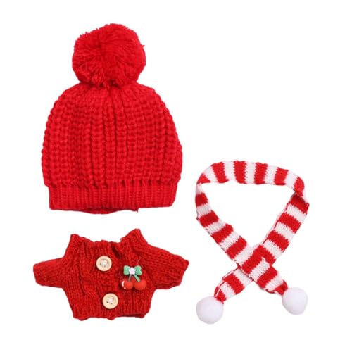 Dickly 3-teiliges Puppenpullover und Mütze, Schal-Outfits, Kostüm, handgefertigte Kleidung für 15–17 cm große Puppen , Rot von Dickly