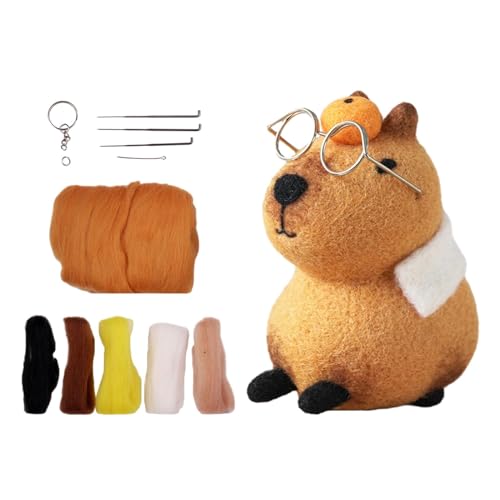 Dickly Capybara-Plüschtier, DIY-Wollfilz-Material-Set, Cartoon-Schlüsselanhänger, einzigartiges Nadelfilzen, Filzzubehör für Teenager, Anfänger, F von Dickly