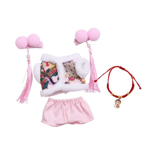 Dickly Mini Puppenkleidung, Verkleide Deinen Eigenen Puppen Tang Anzug, Weiche Mode Stilvolle Kindergeschenk, Süße Kleideranzug, Kleidung für 15 cm Puppen, Rosa mit Kopfschmuck von Dickly