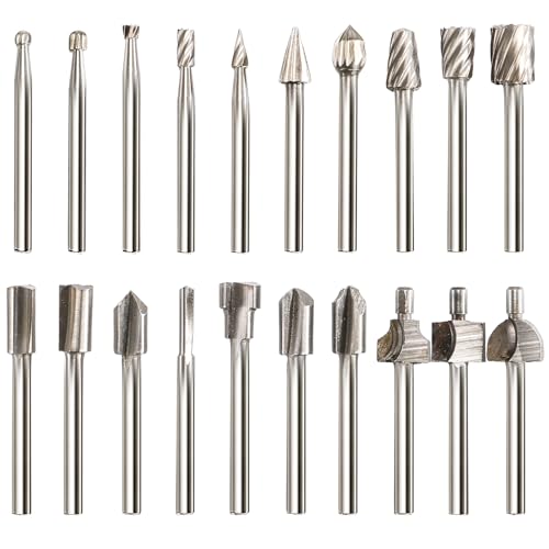 Dicunoy 20 Stück Fräser-Bits, HSS-Drehwerkzeug-Zubehör, Drehfräser-Set mit 3 mm Schaft für Holzschneiden, Schnitzen, Bohren, Trimmen, Anfänger, kleine Arbeiten in Weichholz, 20 Stück von Dicunoy