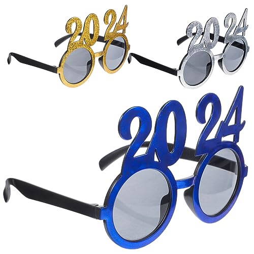 Didiseaon 3 Stück 2024 Brille Silvester Brille Brillen lustige Brille Party Stütze ferngläser kinderferngläser hochzeitsgeschenk dekoration 2024 entworfene Brille Zahlenbrille Plastik von Didiseaon