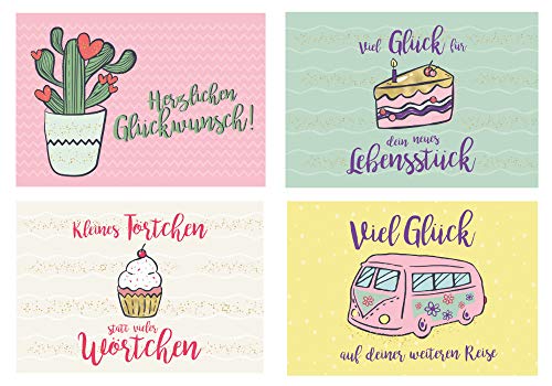 Glückwunschkarte 4er Set auf FSC-Papier / 4 Motive Klappkarten modernes Design/Herzlichen Glückwunsch/Viel Glück von Die Grußkarte