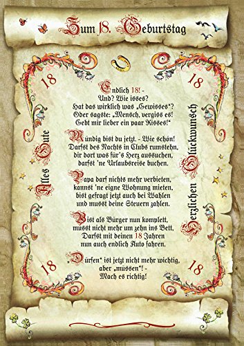 Die Staffelei Geburtstagskarte 18. Geburtstag Urkunde A4 / Witziges Gedicht auf hochwertigem Papier/besondere Geschenkidee zum Geburtstag von Die Staffelei