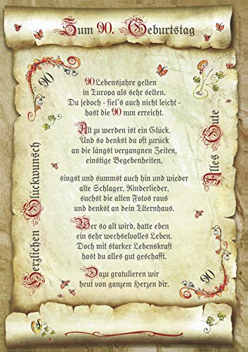 Die Staffelei Geburtstagskarte 90. Geburtstag Urkunde A4 / Witziges Gedicht auf hochwertigem Papier/besondere Geschenkidee zum Geburtstag von Die Staffelei