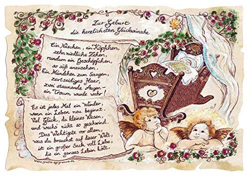 Die Staffelei Geschenk Geburt/Witziges Gedicht mit liebevoller Zeichnung auf hochwertigem Papier/besondere Geschenkidee für den Geburt (20cm x 14,8cm) von Die Staffelei