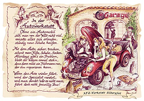 Die Staffelei Geschenk Karte A4 Berufsbild Autowerkstatt Kfz Mechaniker Mechatroniker Zeichnung mit Gedicht, mit Personalisierung von Die Staffelei