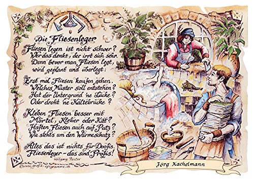 Die Staffelei Geschenk Fliesenleger/Witziges Gedicht mit liebevoller Zeichnung auf hochwertigem Papier/besondere Geschenkidee für den Fliesenleger von Die Staffelei