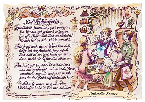 Die Staffelei Geschenk Verkäuferin/Witziges Gedicht mit liebevoller Zeichnung auf hochwertigem Papier/besondere Geschenkidee für die Verkäuferin von Die Staffelei