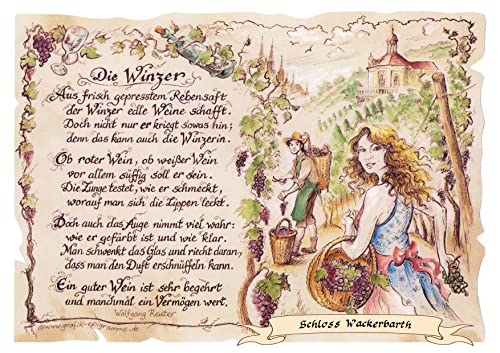 Die Staffelei Geschenk Karte A4 Berufsbild Winzer Weinbauer Zeichnung mit Gedicht, mit Personalisierung von Die Staffelei