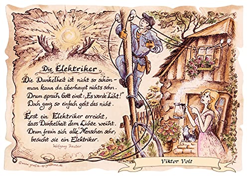 Die Staffelei Geschenk Elektriker/Witziges Gedicht mit liebevoller Zeichnung auf hochwertigem Papier/besondere Geschenkidee für den Elektriker von Die Staffelei