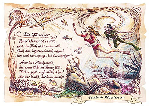 Die Staffelei Geschenk Taucher/Witziges Gedicht mit liebevoller Zeichnung auf hochwertigem Papier/besondere Geschenkidee für den Taucher von Die Staffelei