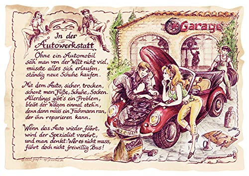 Die Staffelei Geschenk Autowerkstatt/Witziges Gedicht mit liebevoller Zeichnung auf hochwertigem Papier/besondere Geschenkidee für die Autowerkstatt von Die Staffelei