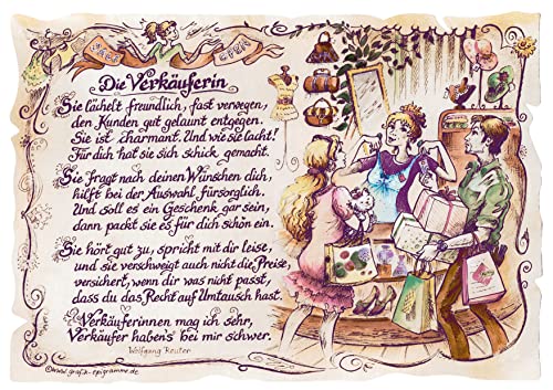 Die Staffelei Geschenk Verkäuferin/Witziges Gedicht mit liebevoller Zeichnung auf hochwertigem Papier/besondere Geschenkidee für die Verkäuferin von Die Staffelei