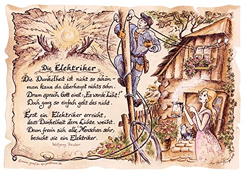 Die Staffelei Geschenk Elektriker/Witziges Gedicht mit liebevoller Zeichnung auf hochwertigem Papier/besondere Geschenkidee für den Elektriker von Die Staffelei