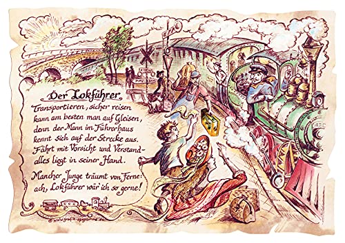 Die Staffelei Geschenk Lokführer/Witziges Gedicht mit liebevoller Zeichnung auf hochwertigem Papier/besondere Geschenkidee für den Lokführer von Die Staffelei