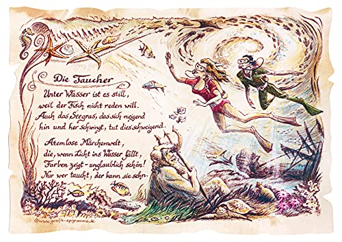 Die Staffelei Geschenk Taucher/Witziges Gedicht mit liebevoller Zeichnung auf hochwertigem Papier/besondere Geschenkidee für den Taucher von Die Staffelei