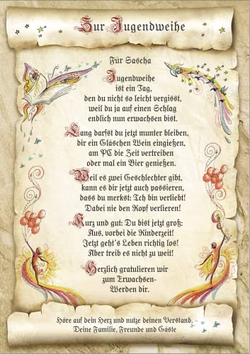 Die Staffelei Geschenkkarte Jugendweihe Urkunde A4 / Witziges Gedicht auf hochwertigem Papier/besondere Geschenkidee zur Jugendweihe von Die Staffelei