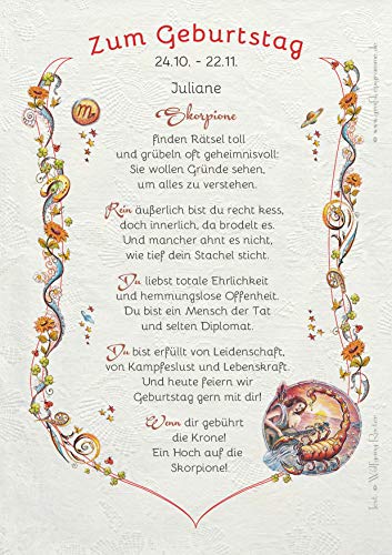 Die Staffelei Geschenkkarte für das Sternzeichen Skorpion Urkunde A4 / Witziges Gedicht auf hochwertigem Papier/besondere Geschenkidee für das Skorpion von Die Staffelei