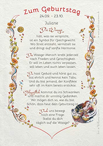 Die Staffelei Geschenkkarte für das Sternzeichen Waage Urkunde A4 / Witziges Gedicht auf hochwertigem Papier/besondere Geschenkidee für die Waage von Die Staffelei