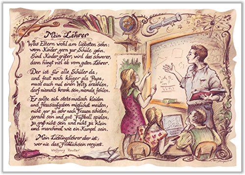 Die Staffelei Geschenk Lehrer/Witziges Gedicht mit liebevoller Zeichnung auf hochwertigem Papier/besondere Geschenkidee für den Lehrer von Die Staffelei