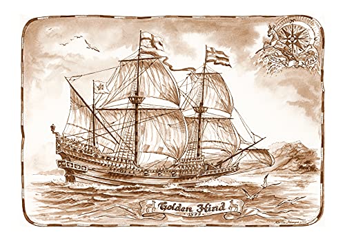 Die Staffelei Geschenk Schiff Karte A4 / Liebevolle Zeichnung auf hochwertigem Papier/besondere Geschenkidee für den Schiffsfreund (Golden Hind) von Die Staffelei