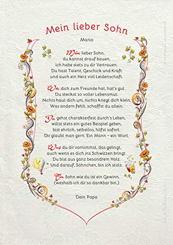 Die Staffelei Geschenkkarte Mein lieber Sohn Urkunde A4 / Witziges Gedicht auf hochwertigem Papier/besondere Geschenkidee für den Sohn von Die Staffelei