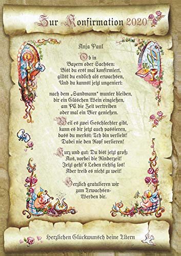 Die Staffelei Geschenkkarte Konfirmation Urkunde A4 / Witziges Gedicht auf hochwertigem Papier/besondere Geschenkidee zur Konfirmation von Die Staffelei