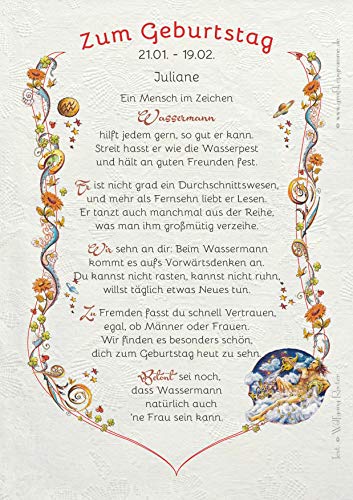 Die Staffelei Geschenkkarte für das Sternzeichen Wassermann Urkunde A4 / Witziges Gedicht auf hochwertigem Papier/besondere Geschenkidee für den Wassermann von Die Staffelei