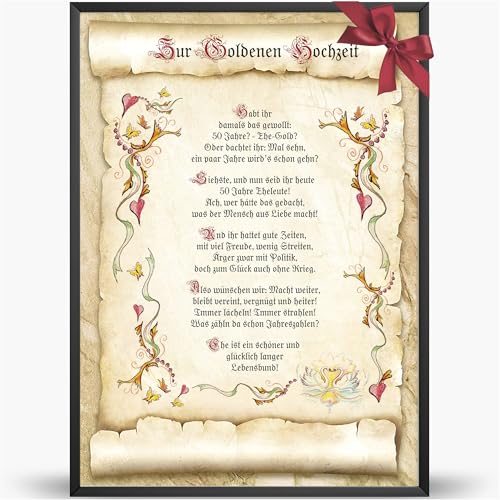 Die Staffelei Glückwunschkarte Goldene Hochzeit Urkunde A4 / Witziges Gedicht auf hochwertigem Papier/besondere Geschenkidee zur Hochzeit von Die Staffelei