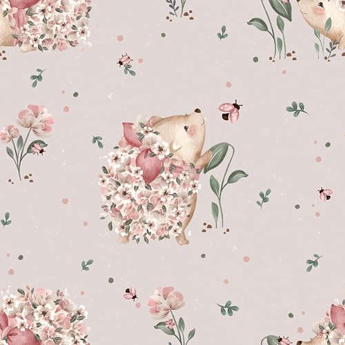 0,5m Bio Jersey Die Stoffprinzessin Eigenproduktion 0,5 m, Kinderstoff, Jerseystoff, Meterware Igel Blumen altrosa von Die Stoffprinzessin