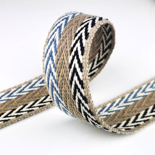 Gurtband gemustert, aus nachhaltigem Material, 40 mm breit | Triple marine-natur-leinen-smoke-blue | 1 m | Meterware von Die Stofftante